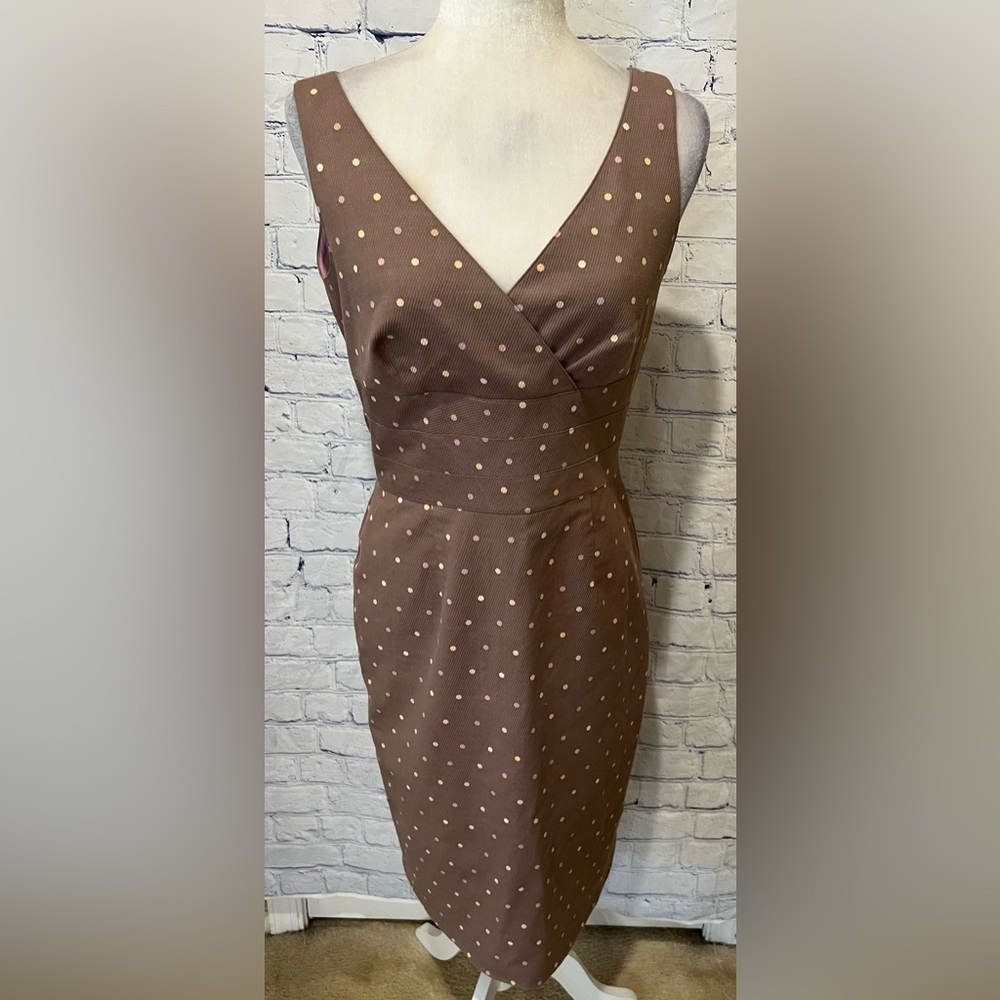 Kay Unger Brown Gold Polka Dot Midi Dress